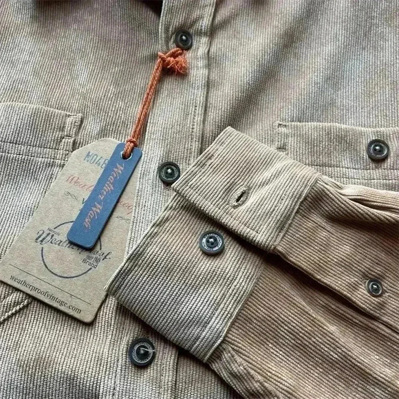 Weatherproof Brand Men's L Beige Vintage Corduroy Button-Up Shirt Long Sleeve - Picture 7 of 10